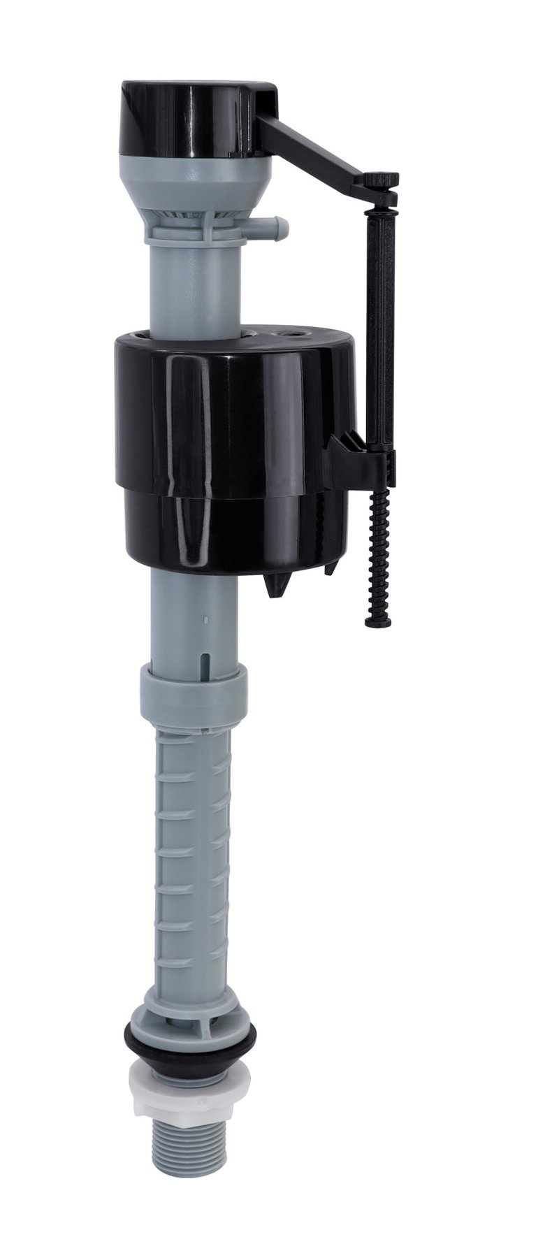 Bottom-entry adjustable toilet fill valve with a float cup and a height-adjustment rod